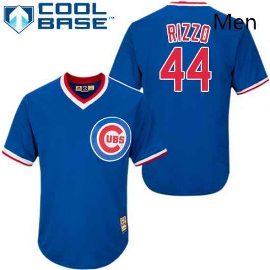 Mens Majestic Chicago Cubs 44 Anthony Rizzo Replica Royal Blue Cooperstown MLB Jersey